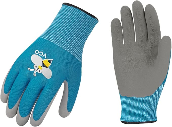 Vgo... 1-Pair Age 3-5 Kids Gardening Gloves, Children Yard Work Gloves, Soft Safety Rubber Gloves (XXXS, Blue, KID-RB6013)