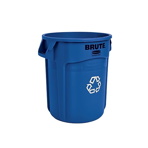 Rubbermaid Commercial Products BRUTE Heavy-Duty Round Trash/Garbage Can, 20-Gallon, Blue, Outdoor Waste Container for Landscapers/Construction/Restaurants/Back of House/Offices/Warehouses