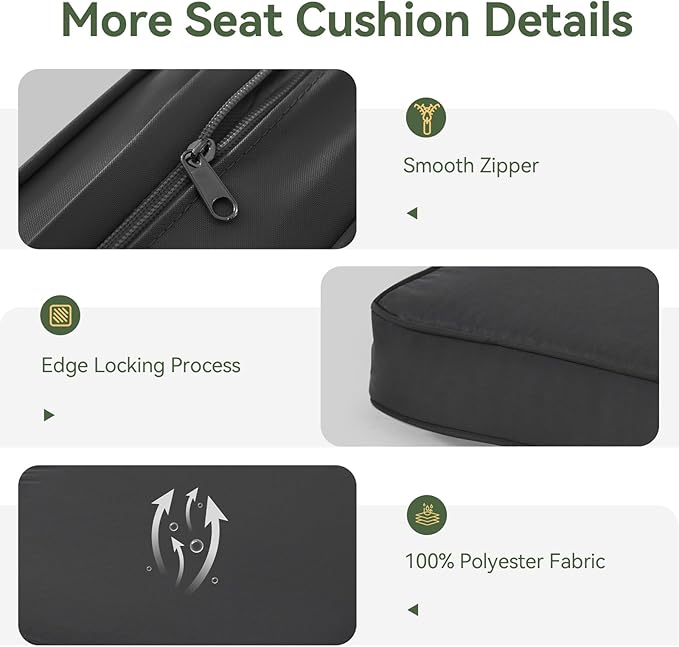 Aoxun Replacement Cushions for Outdoor Furniture, 14-Piece Outdoor Cushions for Patio Furniture, Deep Seat, Waterproof & Fade Resistant Couch Cushion for 6-Seat Patio Conversation Sets, Black