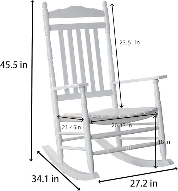 Wooden Rocking Chair for Adults Furniture Set of 2 Outside Rocker Chair for Porch Patio Lounge Balcony Indoor & Outdoor, White