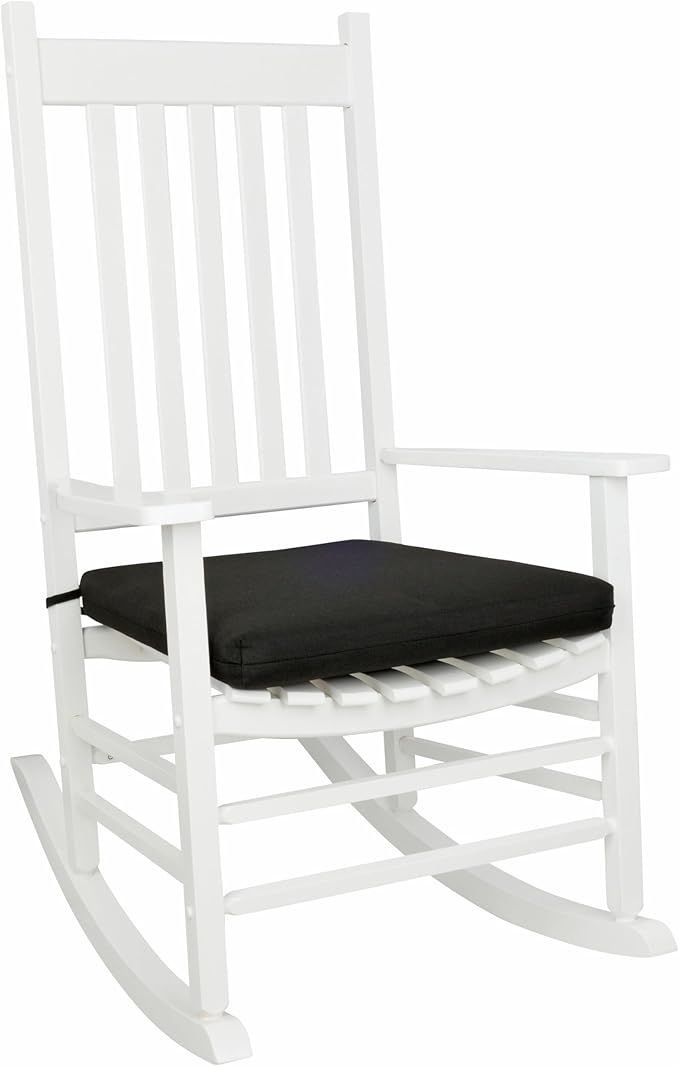 Shine Company Weather-Resistant Outdoor Rocking Chair Seat Cushion, 22"x20", Performance Fabric with Foam Core, Removable Cover with Ties, Black