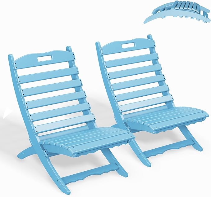 GREENVINES Folding-Xavier-Chairs Set of 2 | Wave | Portable Adirondack-Chair | HDPE Plastic | All Weather Fire-Pit Chair | Arctic | for Beach Outdoor Deck Poolside Garden Patio Porch Fishing