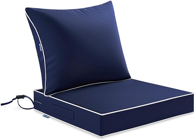 MIULEE Navy Outdoor Seat Cushion 22x22 Inch Waterproof & 3 Year Fade Resistant Deep Seat and Back Cushion for Patio Furniture Chair Sofa Couch with Handle and Adjustable Straps