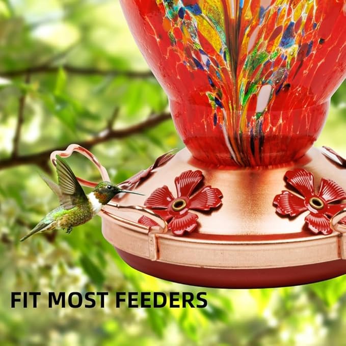 WOSIBO Hummingbird Feeder Replacement Bottom Base Replacement Part Includes Red Plastic Base Metal Top and Brushes (Copper)