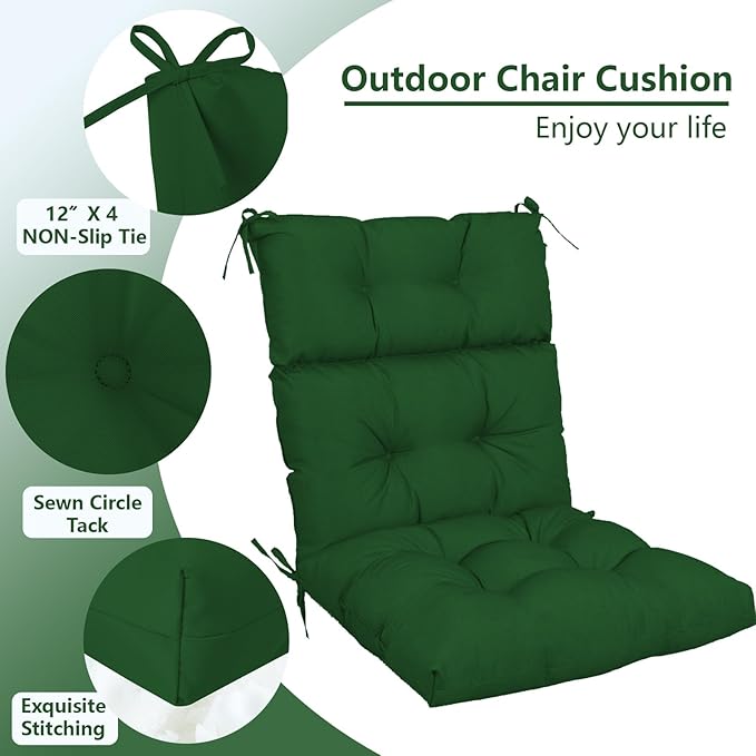 High Back Chair Cushions Set of 2, Adirondack Chair Cushion with Waterproof, Rocking Chair Cushion for Outdoor Patio, Garden Porch 45”x 22”x 4 (2, Dark Green B)