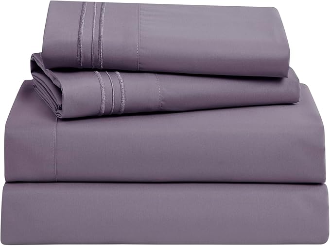 Clara Clark Bed Sheets, Premier 1800 Series Bed Sheet Set, Deep Pocket, Wrinkle, Fade, Stain Resistant, Luxury Soft Bedding Sheets & Pillowcases, Split King, Grayish Purple