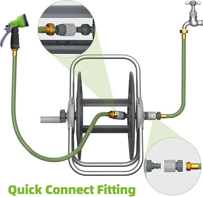 Water Hose Reel Cart, Holds 60-80 Ft of 5/8 Inch Hose, Grey Wall Mounted Garden Hose Cart, Portable Hose Reel for Convenient Storage and Watering
