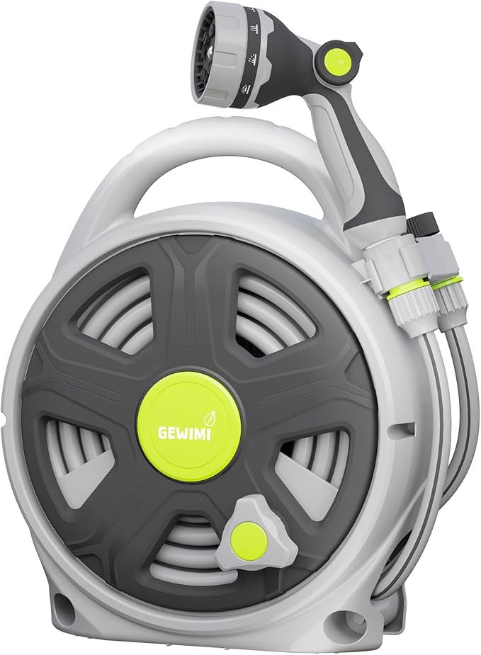 Retractable Garden Hose Reel, 65FT Heavy Duty Hose With 10 Spray Patterns - Leakproof, Durable & Compact Design for Garden Watering, Car Washing, Pet