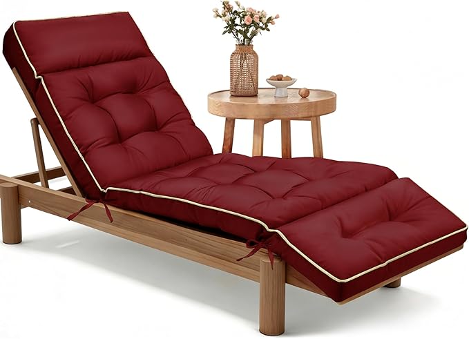MAGIC ELEPHANT Chaise Lounge Cushion Outdoor, Memory Foam Patio Lounge Chair Cushion with Ties for Indoor Outdoor Furniture, Water-Repellent Replacement Long Chair Cushion (Burgundy)