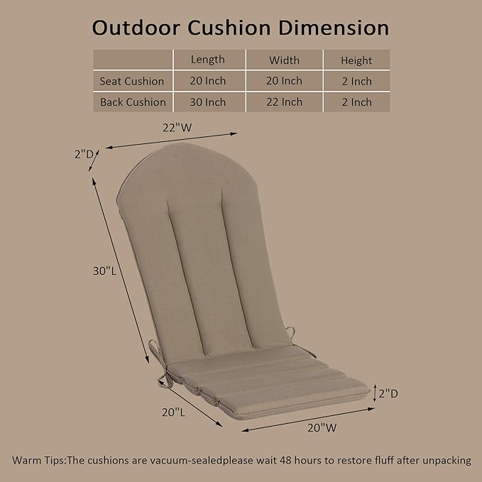 50"x20" Adirondack Chair Cushions Set of 2, Outdoor Rocking Chair Cushions Water-Resistant UV Resistant Weather Resistant High Back Patio Replacement Cushions,Folding Patio Chair Pad