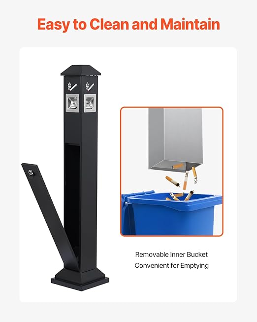 VEVOR Outdoor Trash Can, Weatherproof Lockable Trash Bin with Removable Inner Bucket, Freestanding Commercial Garbage Can, Butt Receptable for Garden, Office, Restaurant, Hotel, Black