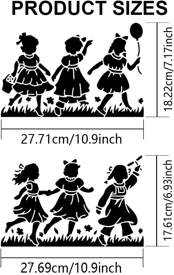MAYJOYDIY Women's Playing On The Grass Stencil 11.7x8.3in 6 Dress Stencil Reusable Balloon Run Drawing Template With Paint Brush For Art Crafts Canvas Furniture