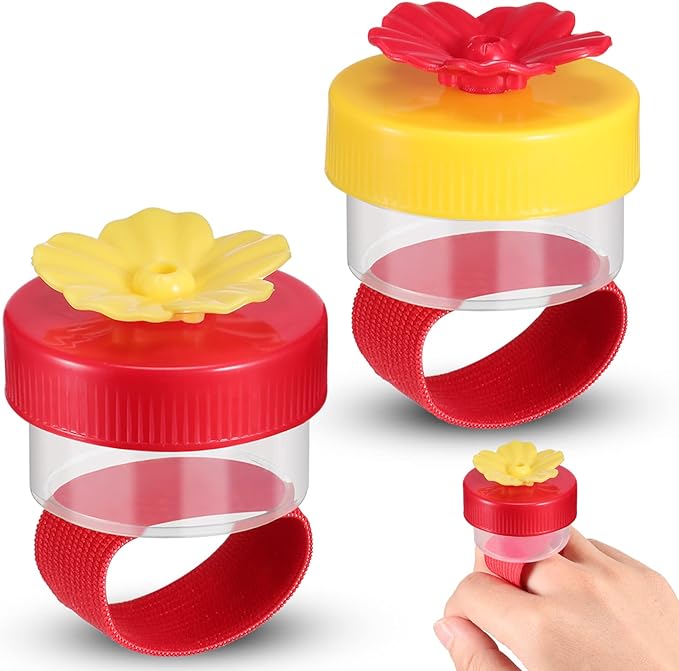 Zopeal 2 Pieces Hummingbird Wrist Feeder for Outdoor Hummingbird Hand Feeder Feeding Perch Feed with Adjustable Strap Flower Held Mini Hand Feeding Tools (Ring Style)