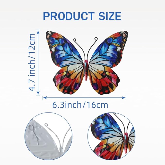 4 Pcs Metal Butterfly Wall Decor Art, Colorful Butterflies Outdoor Wall Art, Hand Craft Outdoor Garden Decor for Fence, Patio, Yard Decoration