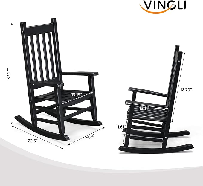 VINGLI Outdoor Child’s Rocking Chair, All Weather Wooden Rocking Chair with High Backrest, Patio Rocker for Garden, Yard, Balcony, Wooden Rocker for 3-9 Years Old, Black