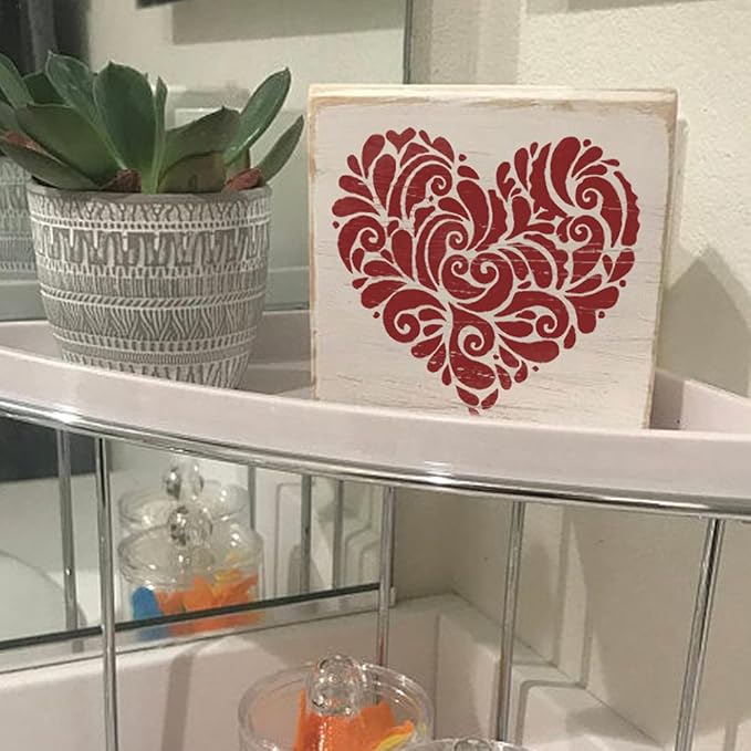 10x10 Inch Large Mandala Heart Stencil for Painting on Wood, Canvas, Paper, Fabric, Walls and Furniture - Boho Stencil - Reusable DIY Art and Craft Stencils - Heart Templates