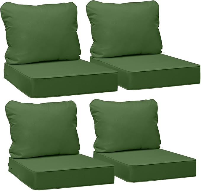 AAAAAcessories Outdoor Deep Seat Cushions, Waterproof, Fade-Resistant Patio Furniture Replacement Cushions, 24" x 24" x 5", Set of 4, Dark Moss Green