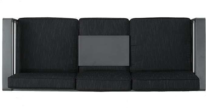 Christopher Knight Home Capecora 3-Seater Sofa with Removable Tray Table, 76.25''W Convertible Aluminum Patio Couch with Cushions, Space-Saving Outdoor Seating for Garden Backyard Balcony, Dark Gray