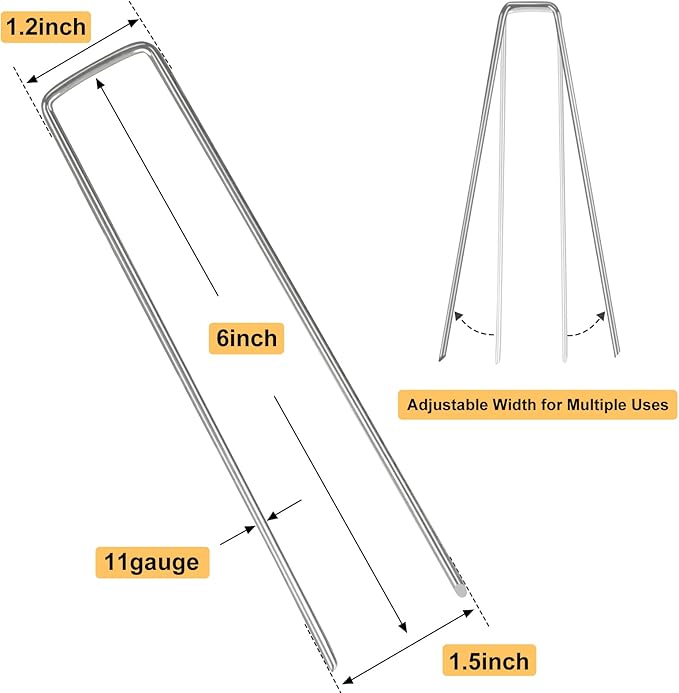 Whonline 400pcs 6 Inch Landscape Galvanized 11 Gauge Garden Stakes U-Shaped Pins Tent Ground Fence Stakes Yard Lawn Staples for Landscaping Fabric Irrigation Tubing