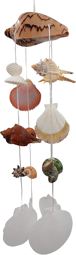 Seashell Wind Chimes, Windchimes Outdoor Indoor Beach Home Décor Hanging for Patio Garden Porch Yard, Genuine Seashells