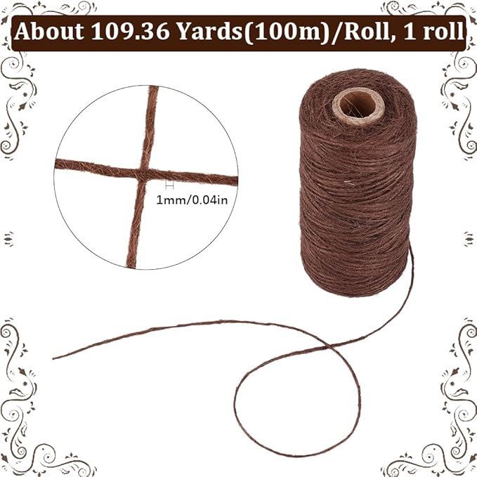 100M/328 Feet 1mm Jute Twine String Thin Hemp Cord Camel Macrame Thin Natural Jute Hanging Handmade Wrapping Garden Roll Rope Thread for Gardening Home Gift Packing Wrapping Craft Decoration