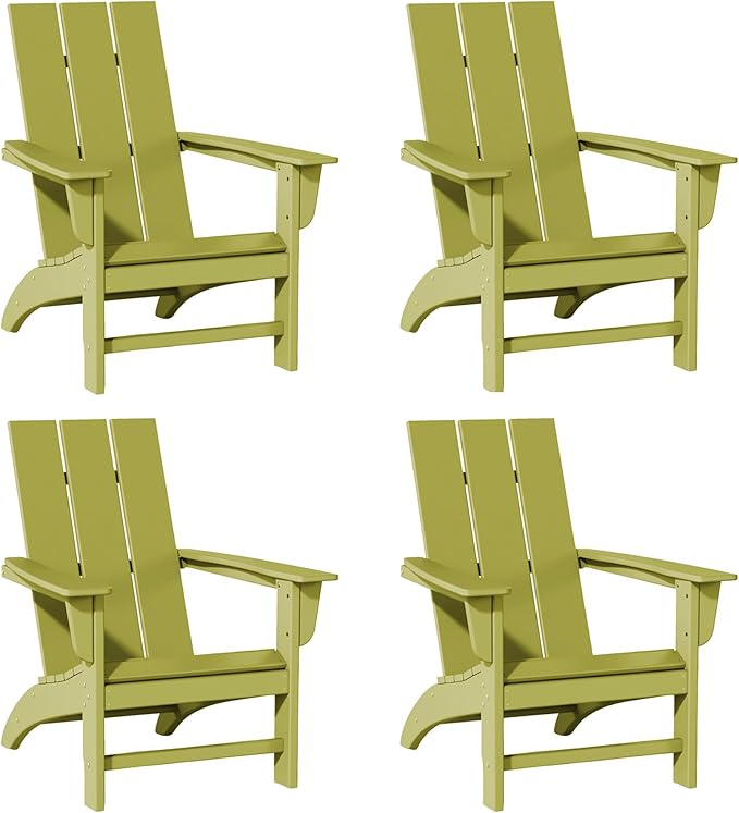 Poly Lumber Adirondack Chairs Set of 4, All-Weather Resistant Outdoor Patio Chairs, Look Like Wood, Pre-Assembled Outdoor Fire Pit Chair for Pool, Deck, Backyard, Garden, Avocado Green