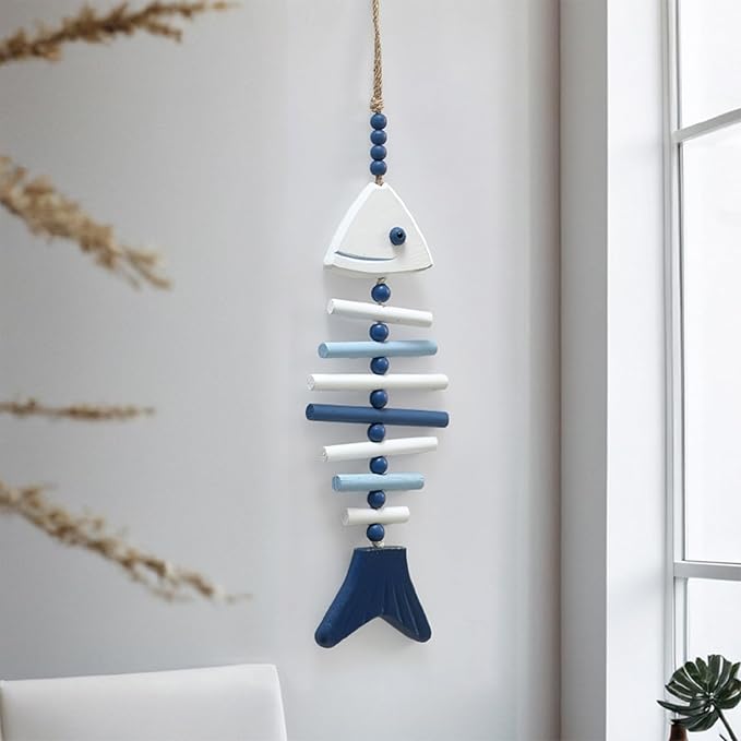 JQAQJU Wooden Fish Driftwood Wall Decor, Porch Bathroom Decor, Driftwood Beach Room Decor for Home Indoor Outdoor, Coastal Wall Art for Living Room, Bedroom and Dining Room