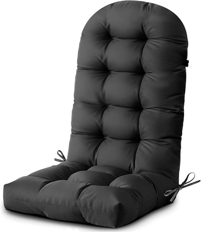 Outdoor/Indoor Adirondack Chair Cushion, Waterproof Outdoor Rocking Chair Cushion with Ties, Tufted Replacement Seat Cushions for Outdoor Furniture, Black