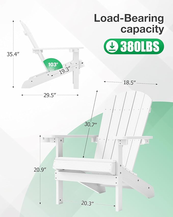 YEFU Adirondack Chairs Set of 8: Outdoor Chair HIPS Plastic Adirondack Chairs - Patio Chairs with Wood Texture - Lawn Fire Pit Deck Porch Garden Chairs for Adults(White)