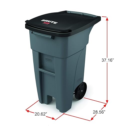 Rubbermaid Commercial Products Brute Rollout Trash/Garbage Can/Bin with Wheels, 32 GAL, Gray, for Restaurants/Hospitals/Offices/Back of House/Warehouses/Home