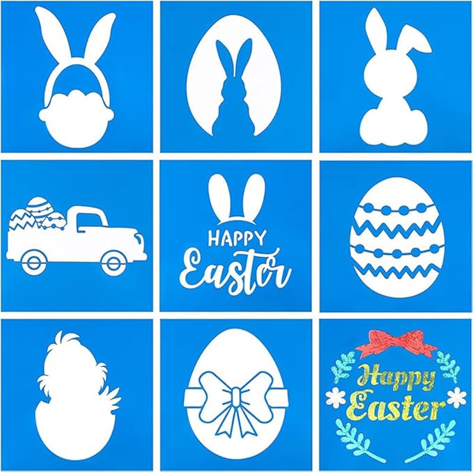 20 pcs Easter Stencils Reusable, 5x5 Spring Theme Stencils for Painting on Wood, Plastic Drawing Painting Spraying Template for Greeting Cards, Wall Window Door DIY Decoration (A-20PCS)