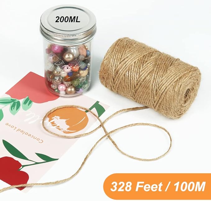 Tenn Well Jute Garden Twine, 328 Feet 3mm Heavy Duty Jute Twine String for Plants, Gardening, Crafting, Gift Wrapping, Bundling, Holiday Decorations