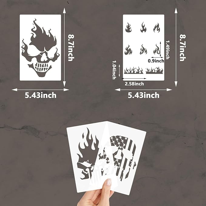 YKW Skull Stencils, 12Pcs Reusable Skeleton Hand Painting Templates, for Wood Walls Chalkboards Rocks DIY Art Projects,Ideal for Crafters, Artists, and Designers