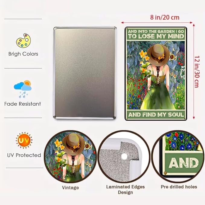 Enter The Garden Metal Sign：Women's Garden Gift for Yard For Outside Outdoor Sians Gardening Gifts 12" x 8"