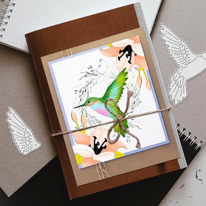 BENECREAT 2pcs Bird Flower Metal Die Cuts, Hummingbird Lily Leaves Cutting Dies Cut Stencils Embossing Stencils Template for Paper Card Making Decoration DIY Scrapbooking Album Craft Decor