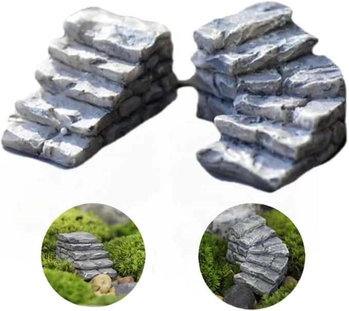 2Pcs Miniature Garden Bridge and Stone Steps, Resin Fairy Garden Decor, Bonsai Ornament
