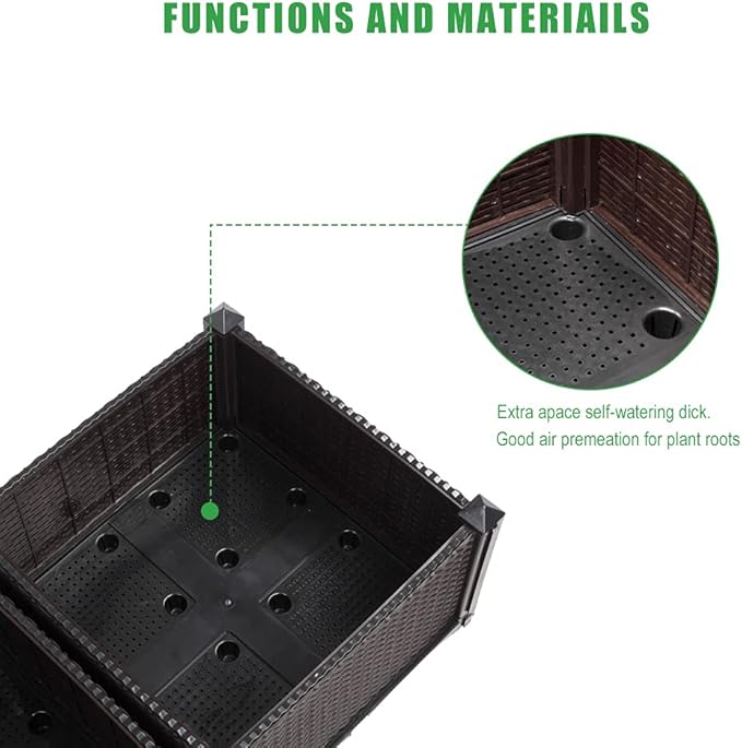 Raised Garden Beds, Planter Box, Self-Watering Plastic Planter for Indoor Outdoor Vegetables, Fruits, Potato, Flowers (2 Pcs)
