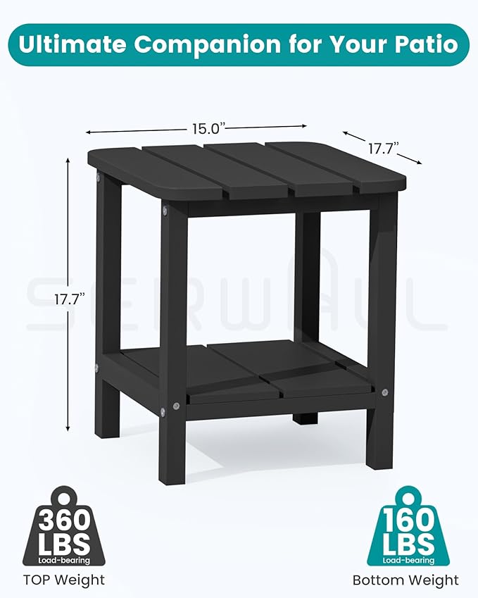 SERWALL Double Adirondack Side Set of 4, Table Rectangular End Table, Black