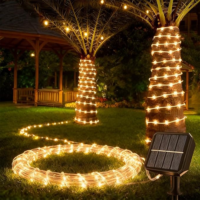 Fairy Light Solar Outdoor 33Ft 100 LED Rope Lights for Outside 8 Modes Warm White Solar Fairy Lights for Patio Fence Party Garden Yard Home Holiday Tree Outdoor Decoration