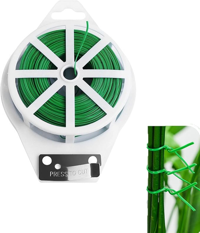 Green Garden Plant Ties,328FT/100m Wire,Sturdy Plant Ties with Cutter for Gardening Plants Growth and Care,Plant Garden Twine Wires for Office Home Cable Organization