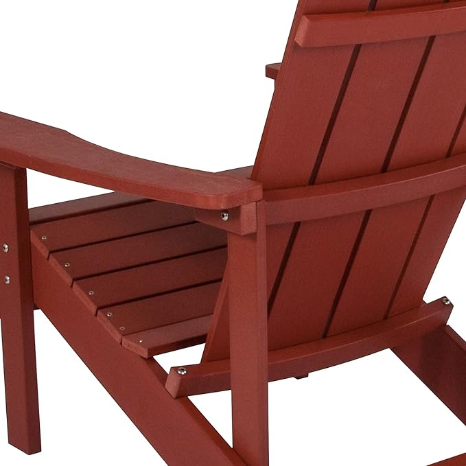 Flash Furniture Charlestown Commercial Grade Indoor/Outdoor Adirondack Chair, Weather Resistant Durable Poly Resin Deck and Patio Seating, Red