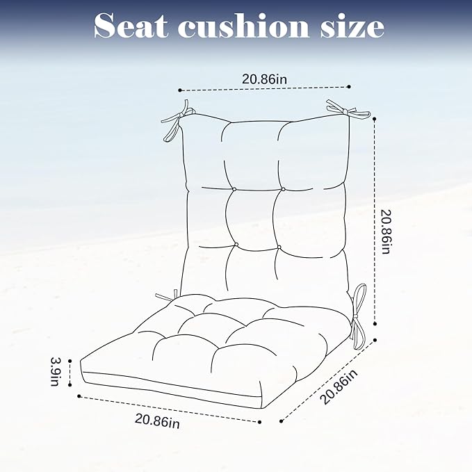 Outdoor Chair Cushions All Weather Replacement Patio Seat Pads Waterproof Outdoor Patio Furniture Cushions with Back and Ties for Wicker Chairs,41.7 * 20.8" Dark Grey