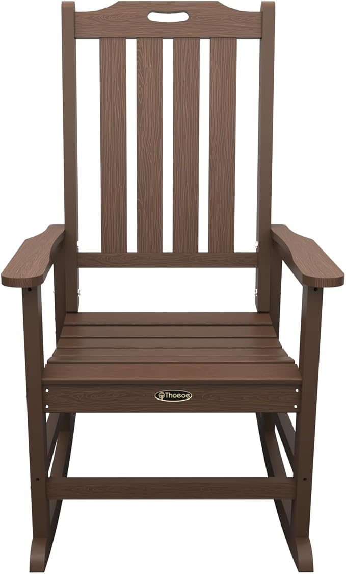 Oversized Rocking Chair Set of 4, Outdoor Rocking Chair for Adults, All Weather Resistant Porch Rocker for Lawn Garden, Brown