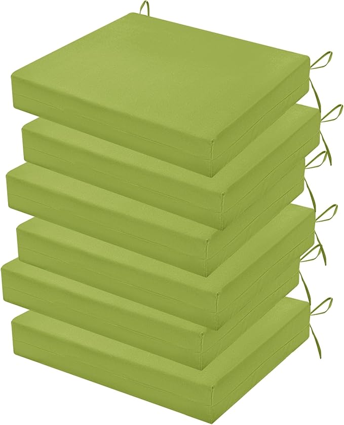Outdoor Chair Cushions Set of 6, 18.5 x 16 Inch Patio Chair Cushions for Outdoor Furniture, Water Resistant, Non-Slip Ties (Grass Green)