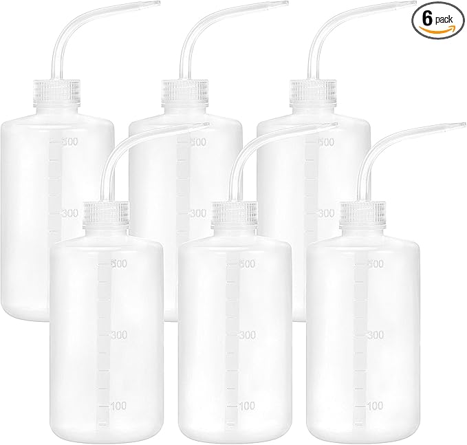 DEPEPE 6pcs 500ml Plastic Safety Wash Bottles - Lab Squeeze LDPE Squirt Tattoo Bottle With Narrow Mouth and Scale Labels (17oz x 6)