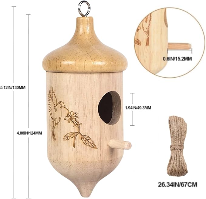 3 Pack Hummingbird House for Outdoors Hanging, Wooden Houses for Outside Nesting, Bird Houses for Garden Window Outdoor Home (Acorn Flowers and Birds)