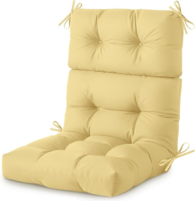 Outdoor/Indoor High Back Chair Cushion, Waterproof Outdoor Rocking Chair Cushion with Ties, Tufted Replacement Seat Cushions for Outdoor Furniture, Khaki