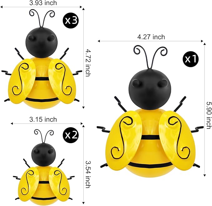 Metal Outdoor Wall Art Decor, 6 PCS Bumble Bee Decor Outdoor Wall Decors, Fence Decorations Outdoors Metal Garden Decors Outdoors Decorations for Yard Art Home