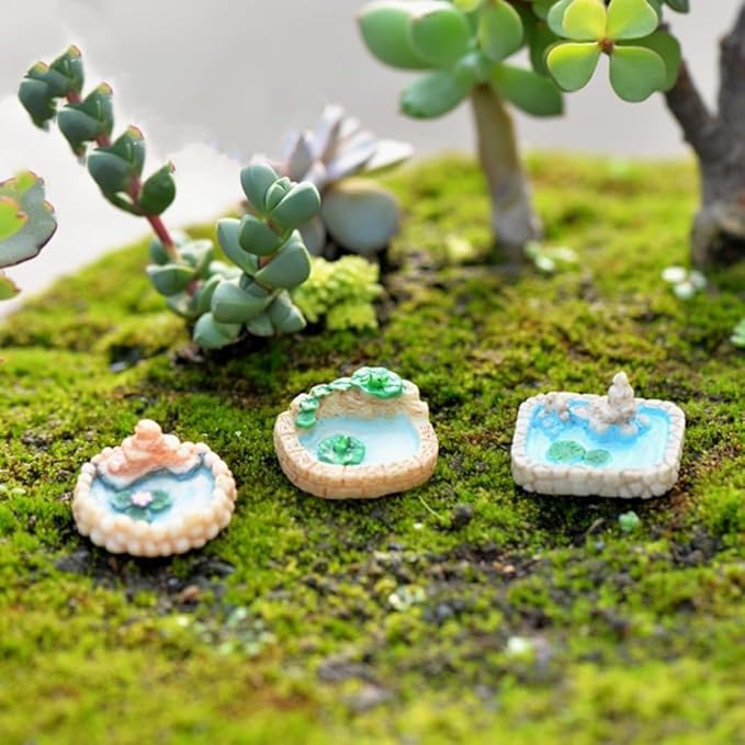 Miniature Fairy Garden Decor Set - Weather-Resistant Resin Lotus Pond and Lighthouse Sculptures with Water Well and Bridge, Outdoor Miniature Landscape Ornaments for Patio, Pond and Lawn