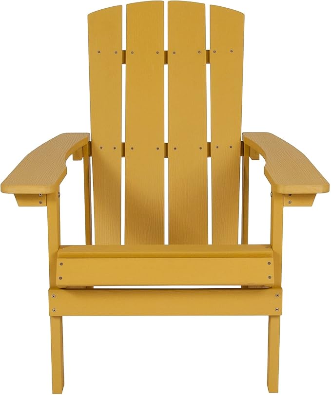 Flash Furniture Charlestown Commercial Grade Indoor/Outdoor Adirondack Chair, Weather Resistant Durable Poly Resin Deck and Patio Seating, Yellow